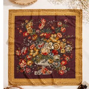 Club 7 Echo Silk Square Scarf Burgundy Brown Floral Botanical 33.5x34.5 Classic